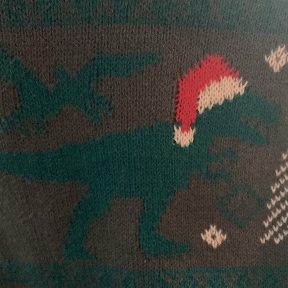 Boys Christmas Sweater Size Large Dinosaurs wearing Santa Hat - Picture 5 of 6